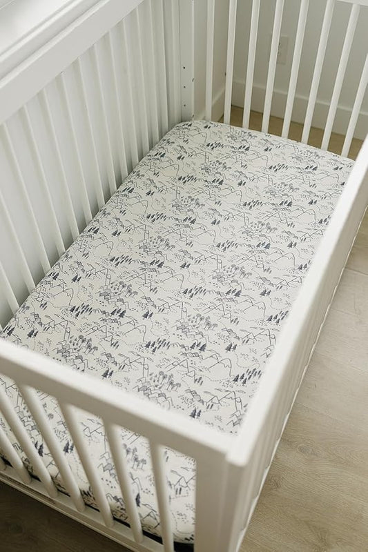 Summit Muslin Crib Sheet by Mebie Baby, Soft and Breathable Bed Sheets for Babies, Modern Neutral Bedding for Cribs, Standard Crib Mattress Fitted Sheet, Great for Boy or Girl Room or Nursery
