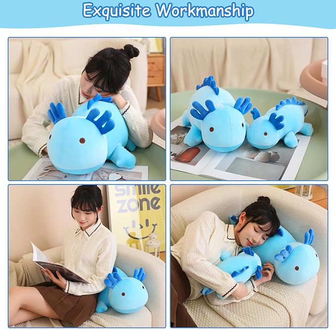 SQEQE Weighted Axolotl Plush Toy, Blue Axolotl Stuffed Animals Cute Axolotl Plush Pillow, Kawaii Weighted Stuffed Animals Gifts for Girls & Boys Age 3-12 (13.8" | 1.6 lbs, Blue Axolotl)