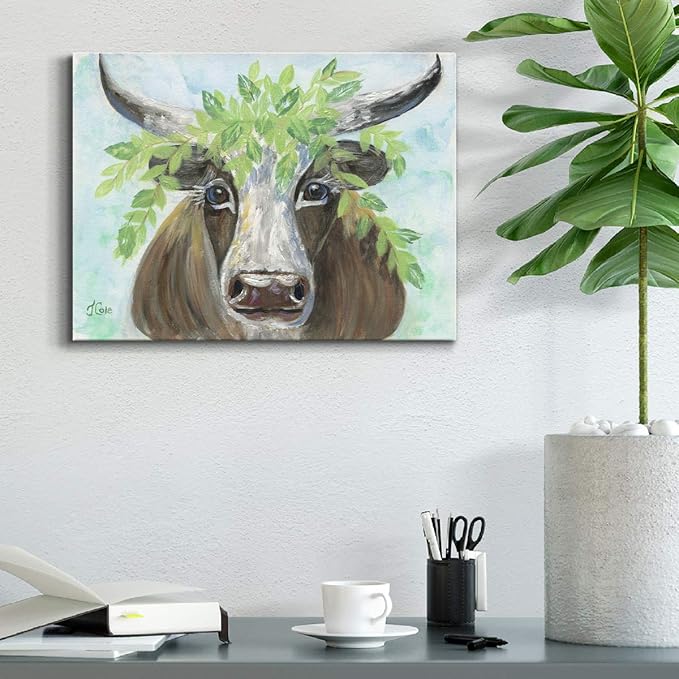 Renditions Gallery Canvas Animal Wall Art Modern Decorations Paintings Olive Crown Steer Abstract Glam Wild Longhorn Canvas Artwork Prints for Bedroom Office Kitchen - 18"x27" LT33