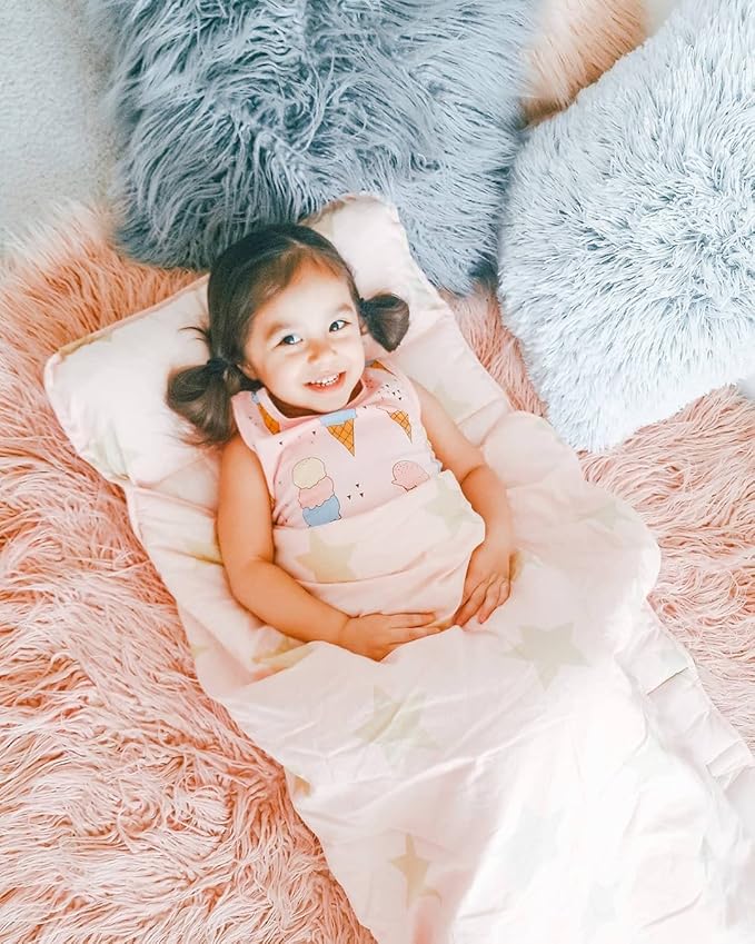 Wildkin Original Nap Mat with Reusable Pillow for Boys & Girls, Ideal for Sleepovers, Equipped with Hook & Loop Fastener, Made from Cotton Blend Materials - Nap Mat for Kids