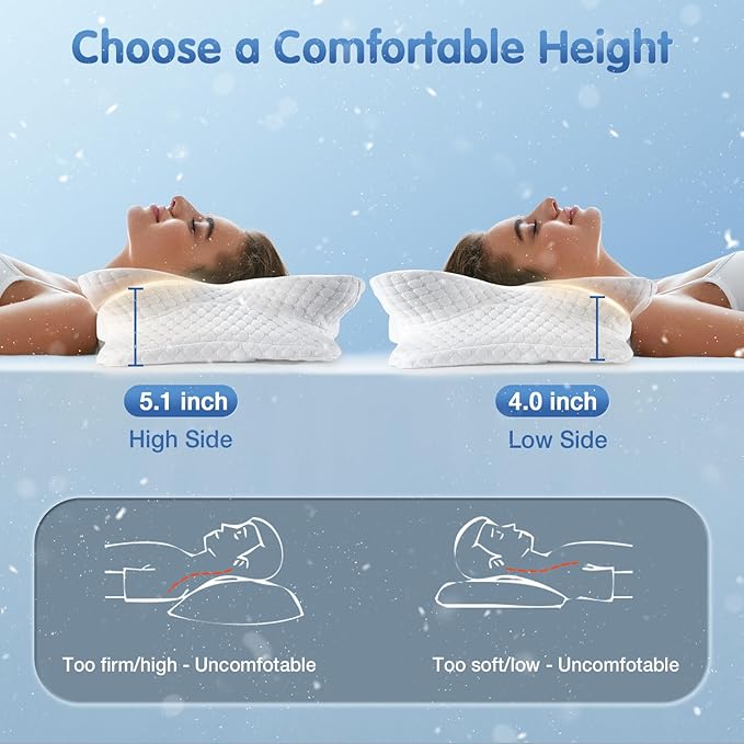 Cervical Neck Pillow for Pain Relief Sleeping, Cooling Contour Memory Foam Support Pillows for Neck and Shoulder Pain, Ergonomic Orthopedic Pillow for Side Back & Stomach Sleepers, White-22