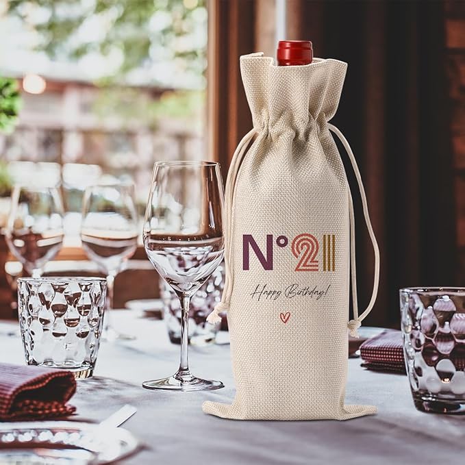 Happy 21st Birthday Party Decorations for Her Him, Cool 21st Birthday Gifts for Her Him Wine Bag, Unique 21 Year Old Birthday Gifts for Her Women Wine Bags, N° 21 Happy Birthday Wine Bag