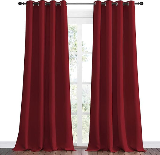 NICETOWN Burgundy Red Blackout Draperies Curtains - Pair of Grommet Top Thermal Insulated Blackout Decorative Curtains for Thanksgiving Day & Christmas Decor(55 inches Wide by 90 inches Long)