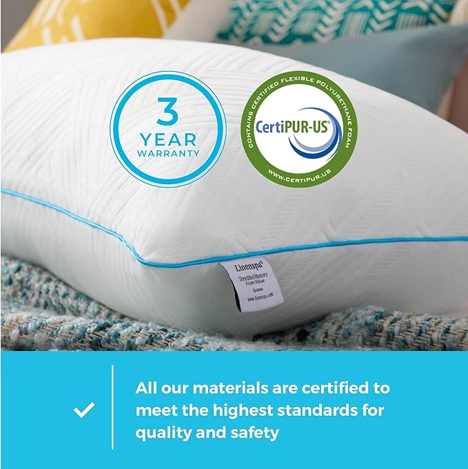 LINENSPA Shredded Gel Memory Foam Pillow – Cooling Bed Pillow – Side, Stomach, and Back Sleepers – Standard