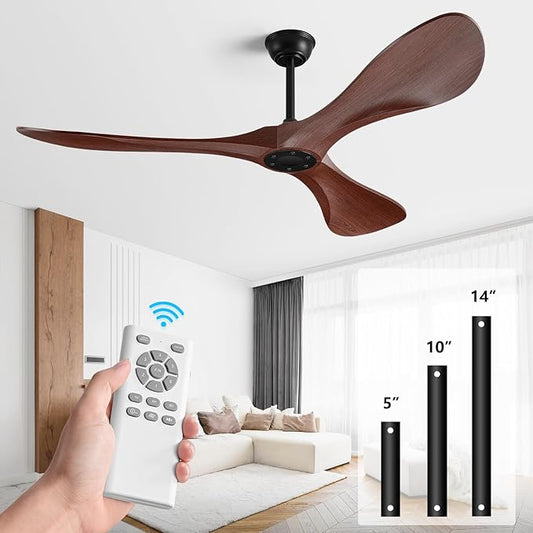 Ceiling Fan with Remote,52 Inch Wood Color Ceiling Fan no light for Indoor/Outdoor,6 Speed Noiseless Reversible DC Motor,Modern Ceiling Fan with Timer for Kitchen, Living Room Farmhouse Patios