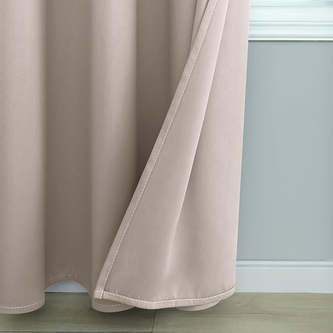 Mrs.Naturall 96 Inch Long Living Room Curtains Drapes 2 Panel Set,Blackout Thermal Light Blocking Boho Farmhouse Earth Earthy Tone Curtains for Sunroom,Taupe