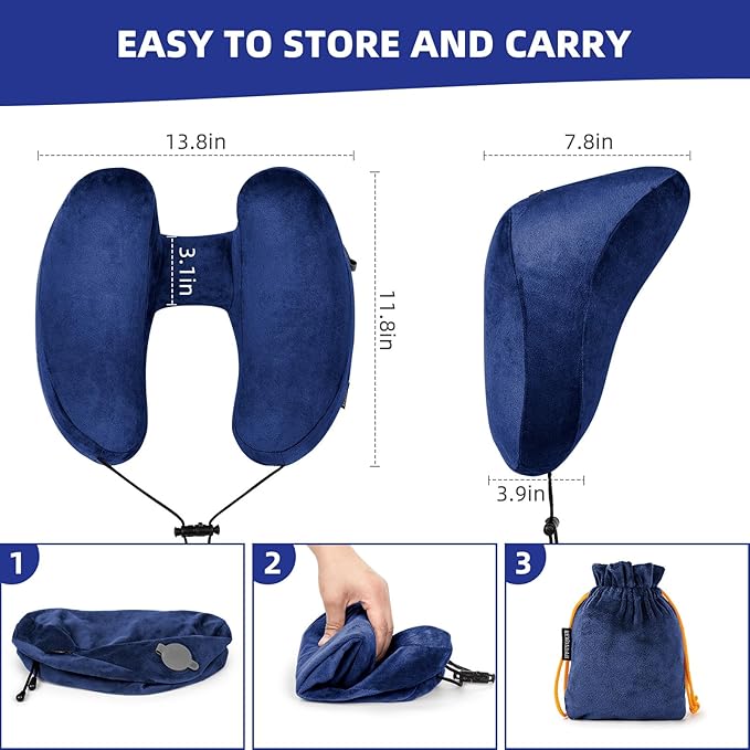 Inflatable Travel Pillow, H-Shape Inflatable Neck Pillow for Traveling on Plane, Washable Cover Travel Pillow Inflatable Airplane Pillow for Neck Support, Blow up Neck Pillows for Air Travel