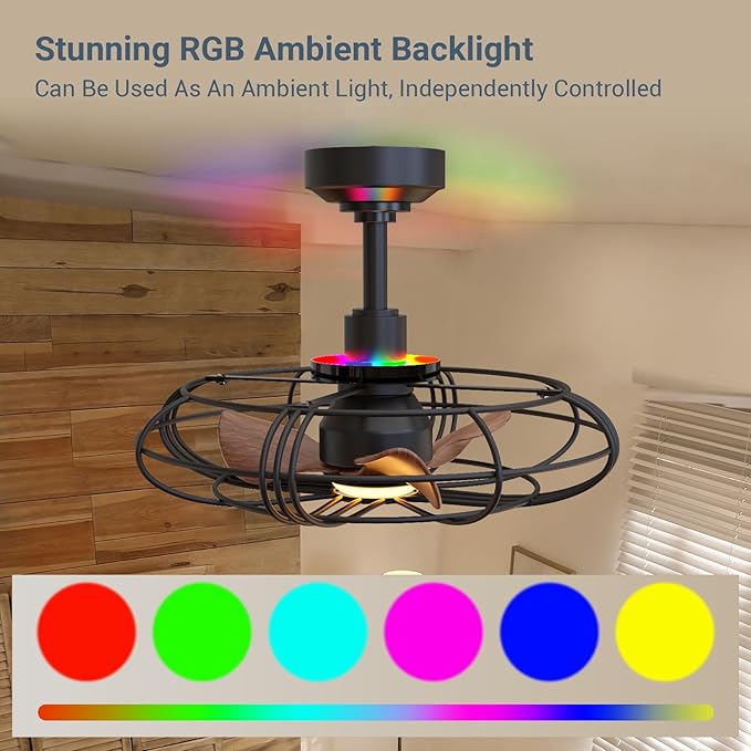 NACATIN Outdoor Ceiling Fan with Lights, Remote, App & Wall Switch Control, 20in RGB Ceiling Fans with Lights and Remote, 3 Color Temperatures: Perfect for Patios, Gazebos, & Bedrooms, Black