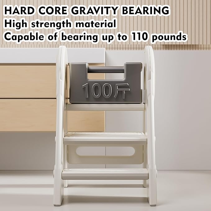 Step Stool for Kids Toddler, Adjustable 3 Folding, Learning Helper Stool for Bathroom Sink Toilet Potty Kitchen Counter with Handles and Non-Slip Pads(Blue)