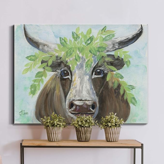Renditions Gallery Canvas Animal Wall Art Modern Decorations Paintings Olive Crown Steer Abstract Glam Wild Longhorn Canvas Artwork Prints for Bedroom Office Kitchen - 24"x36" LT33