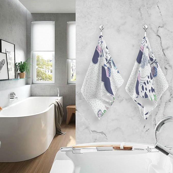 Staffordshire Dogs Chinoiserie Style Bath Hand Towel Soft Cotton Highly Absorbent Fingertip Towels for Bathroom Beach Kitchen Sports Gym Yoga Travel (2-Pieces Towel Sets, 28x16 inch)