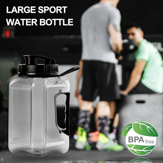 Half Gallon Water Bottle Large Sports Water Bottle Jug With Times to Drink Marker BPA Free Reusable for Fitness Gym Outdoor 64oz Grey