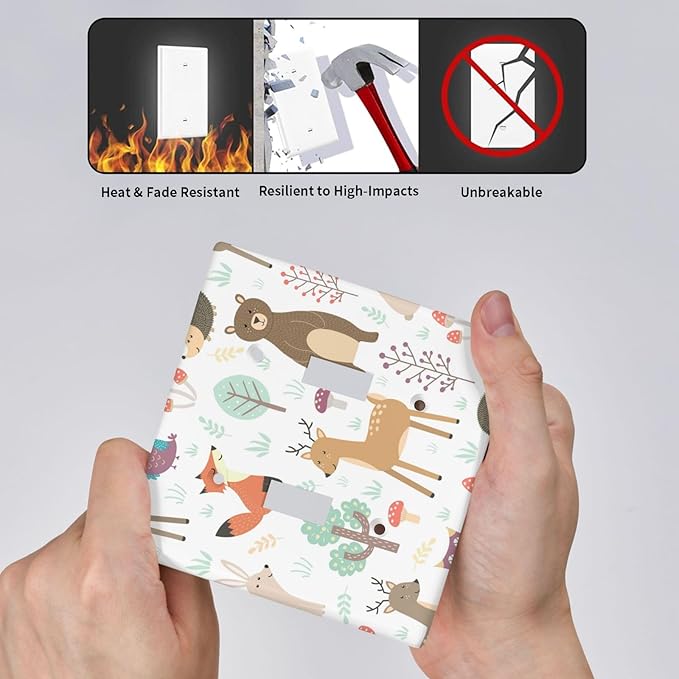 Cartoon Animal Deer Bear Fox Light Switch Cover Decorative Double Toggle Plastic Wall Plate Outlet Cover for Women Girls Bedroom Kitchen Living Room Decor 4.5 * 4.5
