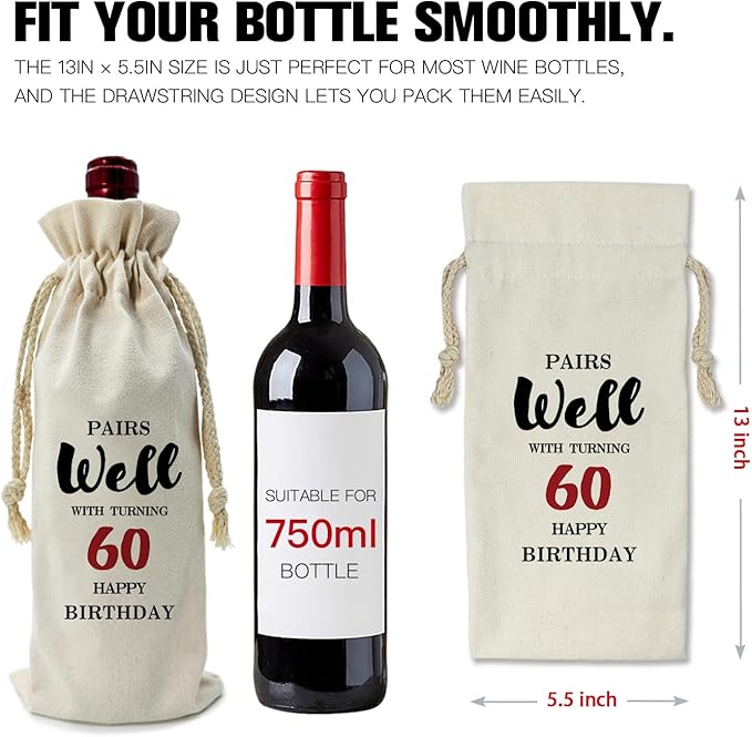 ZHANTUONE,60st Birthday Gift,Drawstring Polyester Cotton Cloth Wine Bag,Funny Birthday Wine Bag,60 Years Old Birthday Party Decoration Wine Bag Gifts,Birthday Party Decorations Ideas Wine Bag