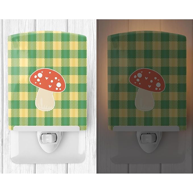 Caroline's Treasures BB6938CNL Mushroom Ceramic Night Light Compact, UL-Certified, Ideal for Bedroom, Bathroom, Nursery, Hallway, Kitchen, 6x4x3, Multicolor