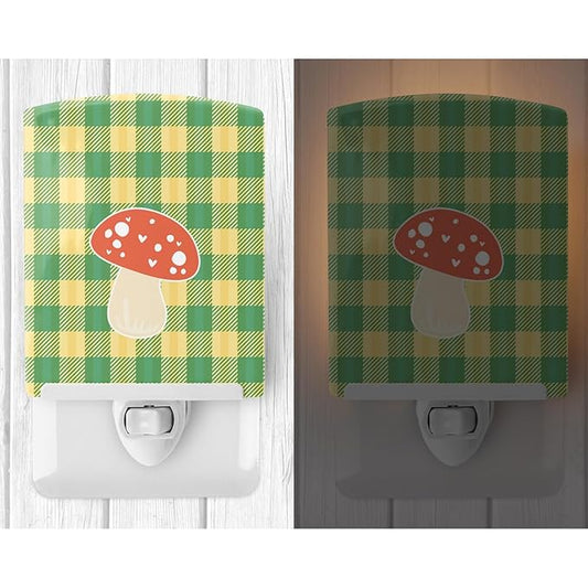 Caroline's Treasures BB6938CNL Mushroom Ceramic Night Light Compact, UL-Certified, Ideal for Bedroom, Bathroom, Nursery, Hallway, Kitchen, 6x4x3, Multicolor