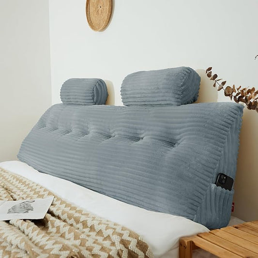 Headboard Wedge Pillow King with 2 Pack Neck Roll Pillow Large Headboard Pillow Soft and Supportive with Removable Cover (Light Grey, King:76x8x20 Inches)