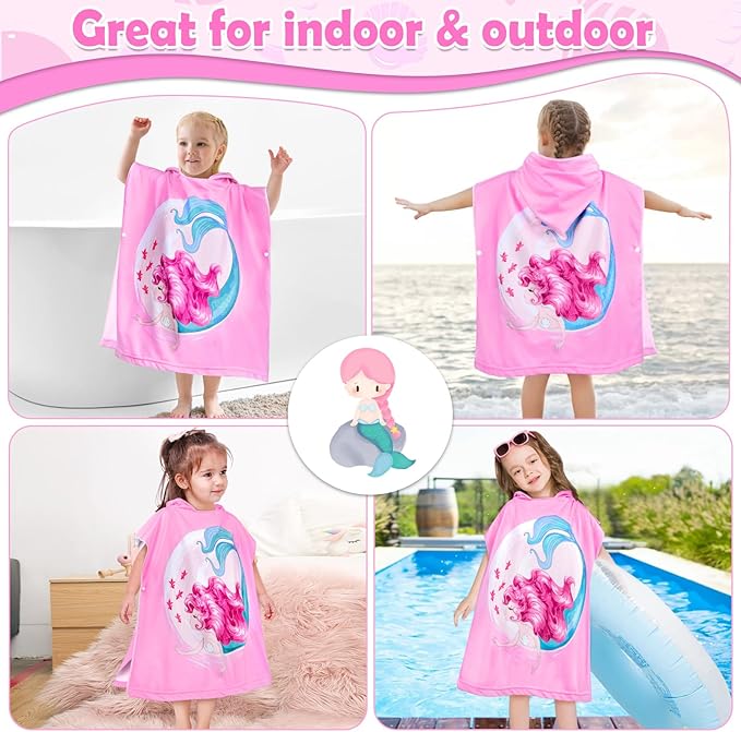 HUANLANG Kids Hooded Beach Towel for Boys Girls,Bath Pool Beach Poncho Towels Super Soft & Absorbent Cotton Towel Childrens Mermaid Beach Towels for Toddler 0-7 Years Old