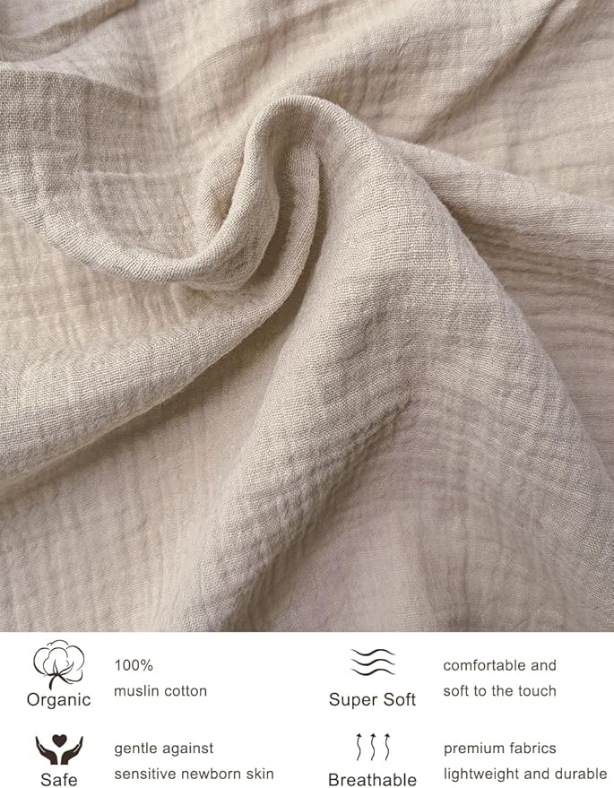 Khaki Neutral Crib Sheets for Baby Girl, Muslin Cotton Crib Sheets for Standard Crib Mattress, 28" x 52" Toddler Bed Sheet (46C-08)