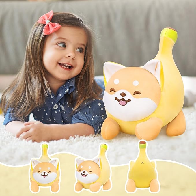 Shiba Inu Plush Stuffed Animals, Cute Dog Plushies Stuffed Pillow, Soft Banana Dog Stuffed Toy, Hugging Plush Toy for Kids & Adults