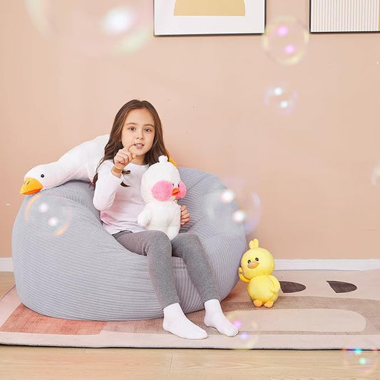 Stuffed Animal Storage Bean Bag Chair Cover for Kids, 38" Beanbag Chairs Cover Plush Toys Organizer Super Soft Corduroy with Handle and Zipper for Boys and Girls - Grey