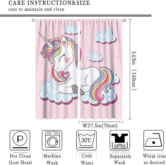 Unicorn Curtain for Kids Bedroom,Pink Cartoon Rainbow Darkening Curtains Decor Sliding Curtains Decorative Curtains for Girls Boys Baby Room,Living Room Decoration 55x63inch