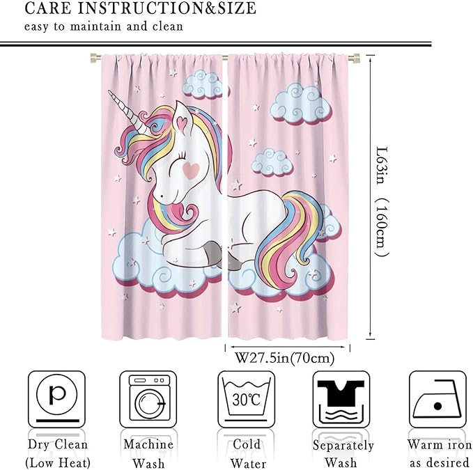 Unicorn Curtain for Kids Bedroom,Pink Cartoon Rainbow Darkening Curtains Decor Sliding Curtains Decorative Curtains for Girls Boys Baby Room,Living Room Decoration 55x63inch