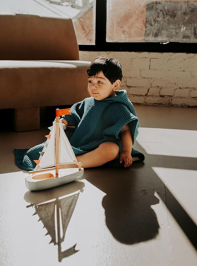Hooded Towel for Babies + Toddlers | Snaps into a Poncho | Organic Cotton Waffle | Lighweight and Absorbent | Bath, Beach, and Pool | Multiple Colors (Small (0-3 Yrs), January Aqua)