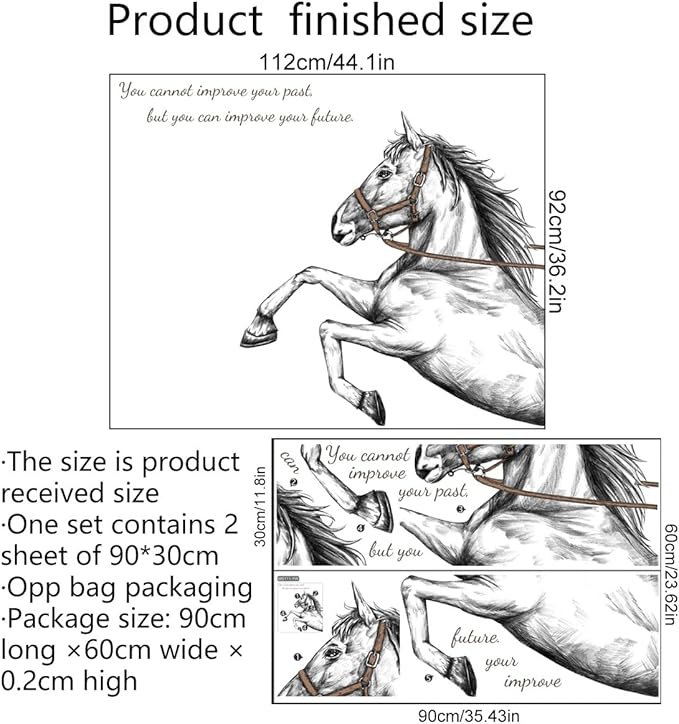 Inspirational Horse Wall Decals - Leaping & Standing Designs - 90x30cm Sheets, Perfect for Motivational Decor