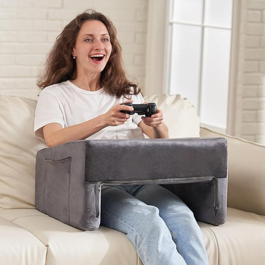 Homguava Reading Pillow Memory Lap Desk Foam Pillow for Adults Gaming Pillow Arm Rest Pillow for Reading, Crocheting, Gaming or Sitting in Bed (Grey, Medium)