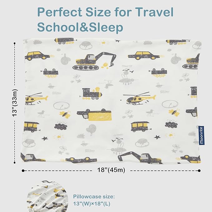 Moonrite 13×18 Toddler Pillow with Pillowcase,100% Cotton Toddler Pillows for Sleeping,Soft Breathable Washable Small Toddler&Kid Pillow for Bed,Mini pillow,Better Naps at Preschool