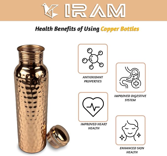 Pure Copper Water Bottle for Drinking with 2 Copper Glass Premium Quality Handcrafted Large Hammered Copper Bottle and Glass Set