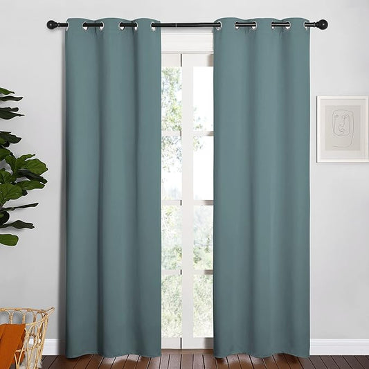 NICETOWN Modern Blackout Curtains Noise Reducing, Thermal Insulated and Privacy Room Darkening Drape Panels for Boy's Guest Room Door Window (Greyish Blue, 2 Panels, W34 x L84 -Inch)