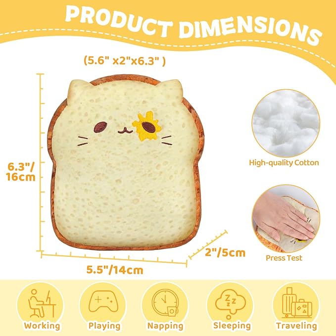 Toast Bread Pillow Funny Sliced Bread Plush Toy Pillows, Funny Food Plushie Stuffed Toy, Cute & Soft Bread Shape Stuffed Decor Toy, Birthday Toy for Kids & Toddlers