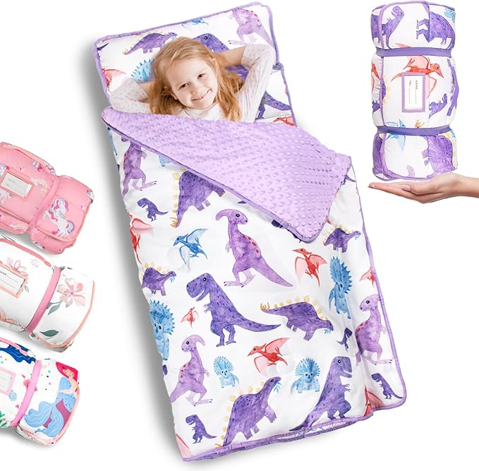Nap Mat- Toddler Nap Mat with Pillow & Fleece Blanket- 55''*35''*3'' Nap Mat for Toddlers- Nap Mats for Preschool, Daycare