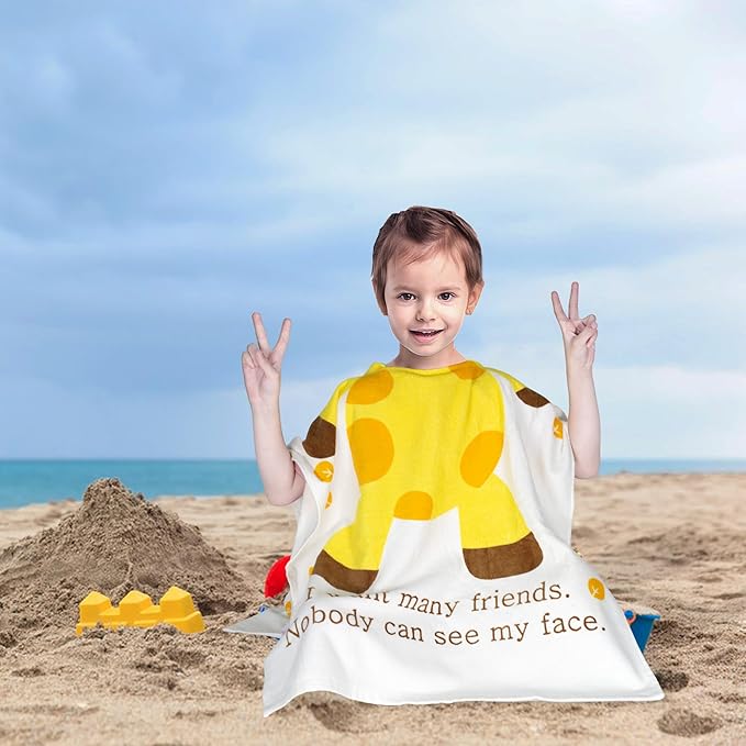 Toddler Bath Towel Hooded - Cotton Kids Beach Towel 24"x24" for Ages 1 to 5, Toddler Towels with Hood Snaps, Soft Terry Poncho Towel as Pool Swim Cover Ups for Girls Boys (Giraffe White)