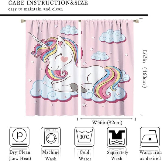 Unicorn Curtain for Kids Bedroom,Pink Cartoon Rainbow Darkening Curtains Decor Sliding Curtains Decorative Curtains for Girls Boys Baby Room,Living Room Decoration 72x63inch