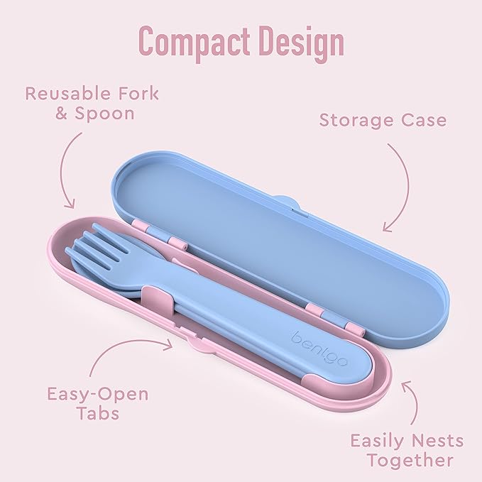 Bentgo® Kids Utensil Set - Reusable Plastic Fork, Spoon & Storage Case - BPA-Free Materials, Easy-Grip Handles, Dishwasher Safe - Ideal for School Lunch, Travel, & Outdoors (Lavender Galaxy)