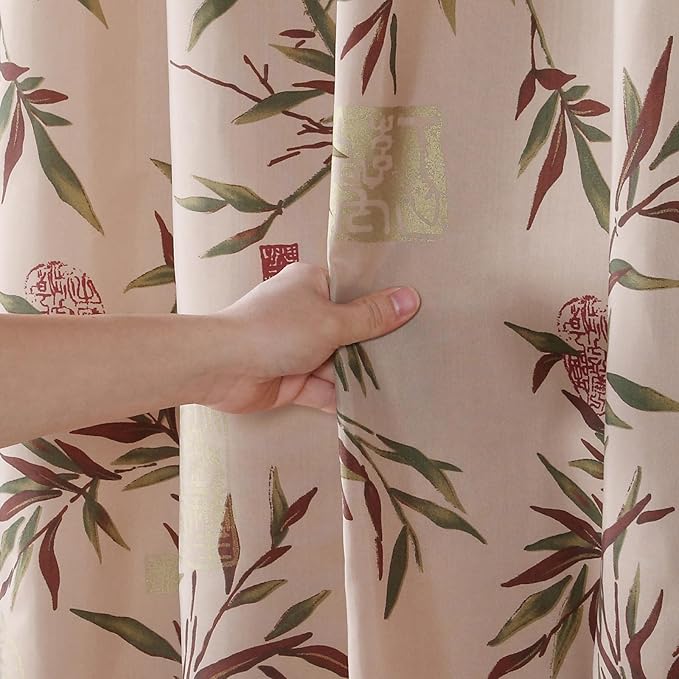 Saigon Farmhouse Printed Leaves Vintage Waterproof Polyester Fabric Brown Bamboo Country Cloth Bathroom Shower Curtain,Extra 78" W x 72" L