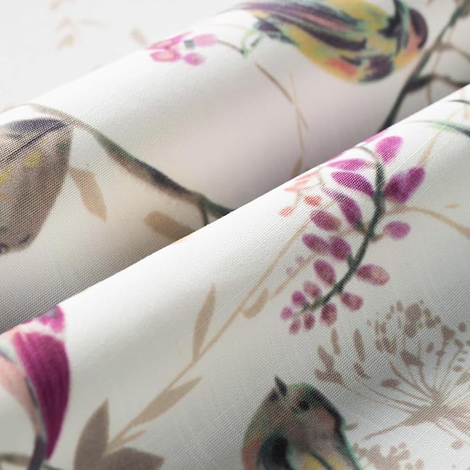 Leeva Modern Linen Textured Kitchen Tiers, 24 Inch Length Vivid Purple Bird Print Short Window Curtains for Bathroom, Rod Pocket Home Decor Drapes, 2 Panels Pair