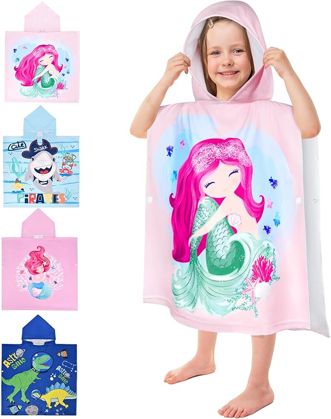 Kids Hooded Beach Towels for Boys Girls, Toddler Soft Absorbent Thickened Microfiber Bath Towel Swim Pool Towels Baby Quick Dry Lightweight Poncho Towel Cover-ups for 0-7 Years Old