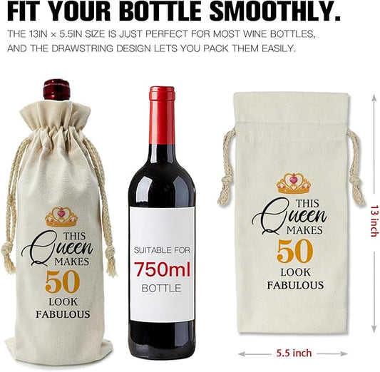 ZHANTUONE,50th Birthday Gift Funny Birthday Wine Bag,Drawstring Polyester Cotton Cloth Wine Bag,Gifts for 50th Women Birthday Wine Bag,Wine Bag Gifts for Mom Grandparents,13IN