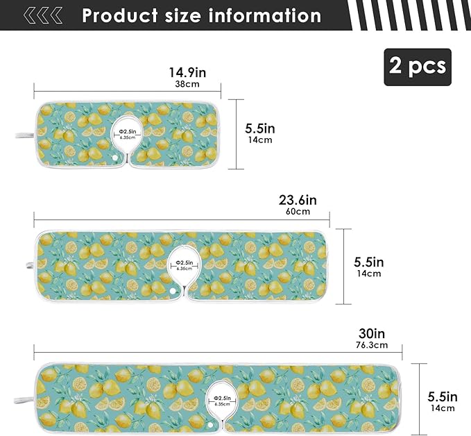 Kitchen Faucet Absorbent Mat,Lemon Fruit Summer Water Splash Guard for Sink, Faucet Drip Catcher Thicken Sponge Microfiber Faucet Water Catcher Mat Sink Absorbent Mat for Kitchen 30x5in 2 Pack