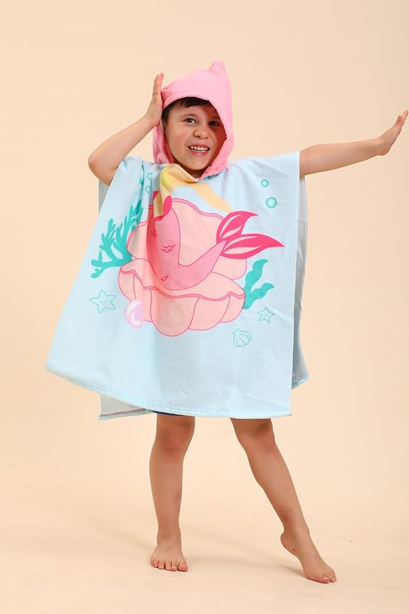 Mermaid Hooded Towels for Kids, Poncho Beach Towels for Kids, Kids Beach Towels for Boys/Girls, Swimming Towels/Towel Robes/Wearable Towels/Pool Towels for Kids 2-10, Hooded Beach Towels for Toddler