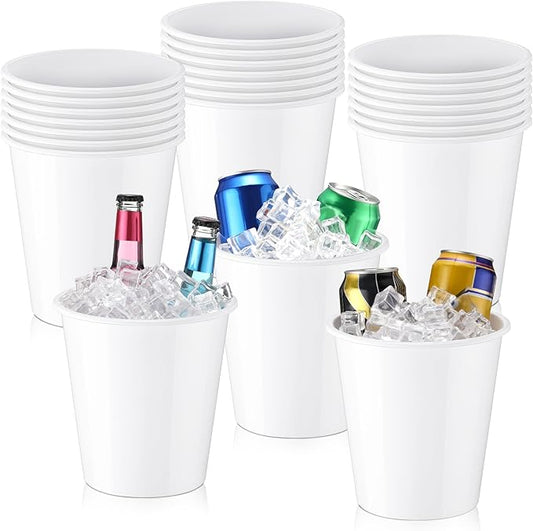 Layhit 24 Packs Plastic Ice Buckets for Parties 3 Liters Wine Bucket Portable Ice Holder for Party Disposable Wine Cooler for Wedding Party Beverage Champagne Soda and Beer(White)