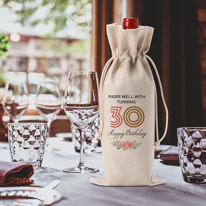Funny 30th Birthday Gifts for Her Women Men Wine Bag, Happy Anniversary 30th birthday Party Decorations for Her Him Wine Bags, 30 Year Old Birthday Gifts for Women Men Wine Bottle Bag