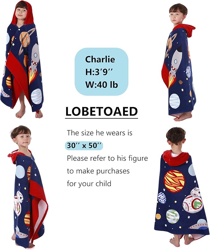 Kids Hooded Beach Bath Towel, Baby Surf Poncho Toddlers Soft Real Cotton Wrap Hooded Towels for Kids Boy Girl
