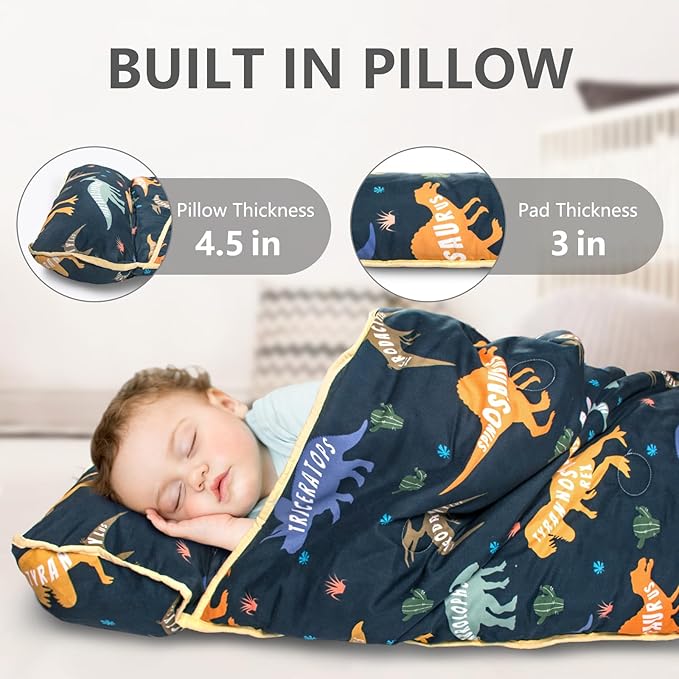 Nap Mat- Toddler Nap Mat with Pillow & Fleece Blanket- 55''*35''*3'' Nap Mat for Toddlers- Nap Mats for Preschool, Daycare