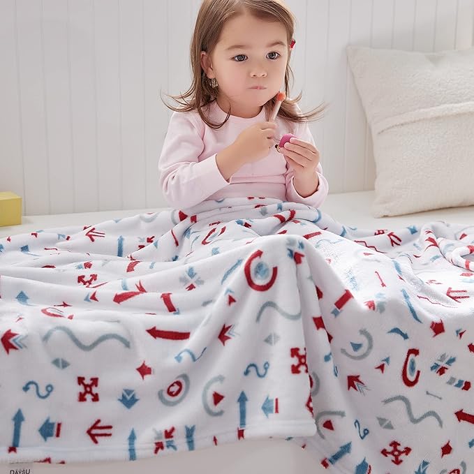 DaysU Plush Flannel Baby Blanket Super-Soft Lightweight, Embroidered Fleece Baby Blanket for Boys and Girls, Bed Throws for Baby Crib and Toddler Bed, Arrow, 30”x40”
