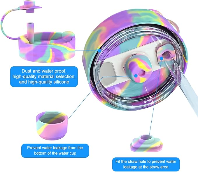 Protective Silicone Bottle Cover Set for Stanley Quencher H2.0 40 30 20 oz Tumbler with Handle & Iceflow, Anti-Scratch Cover Boot for Stanley Cup Accessories BPA Free (C)